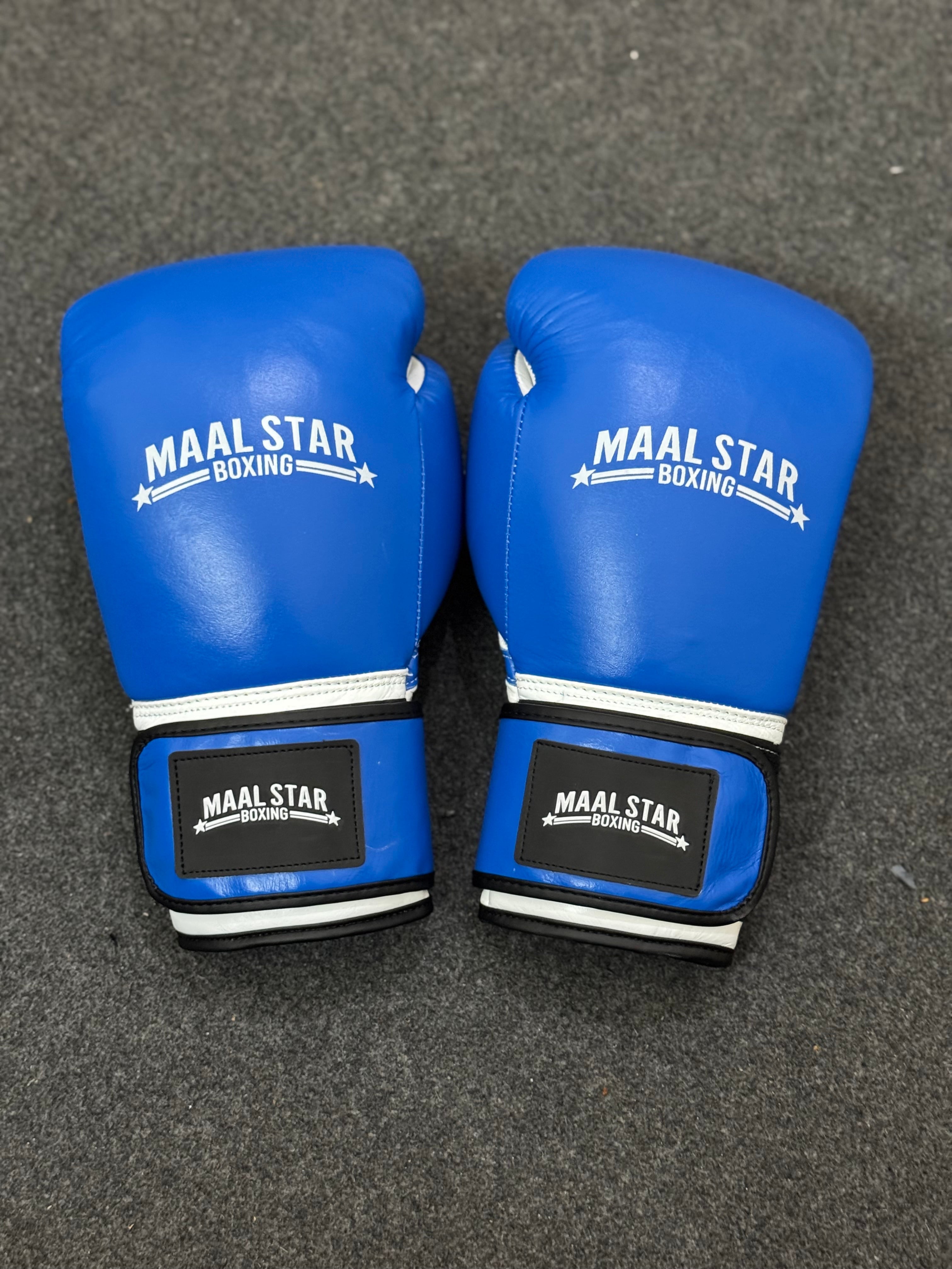 Blue & White Pro Elite Boxing Gloves | Personalise your name | 100% Pure Leather | Best Choice for Fighters