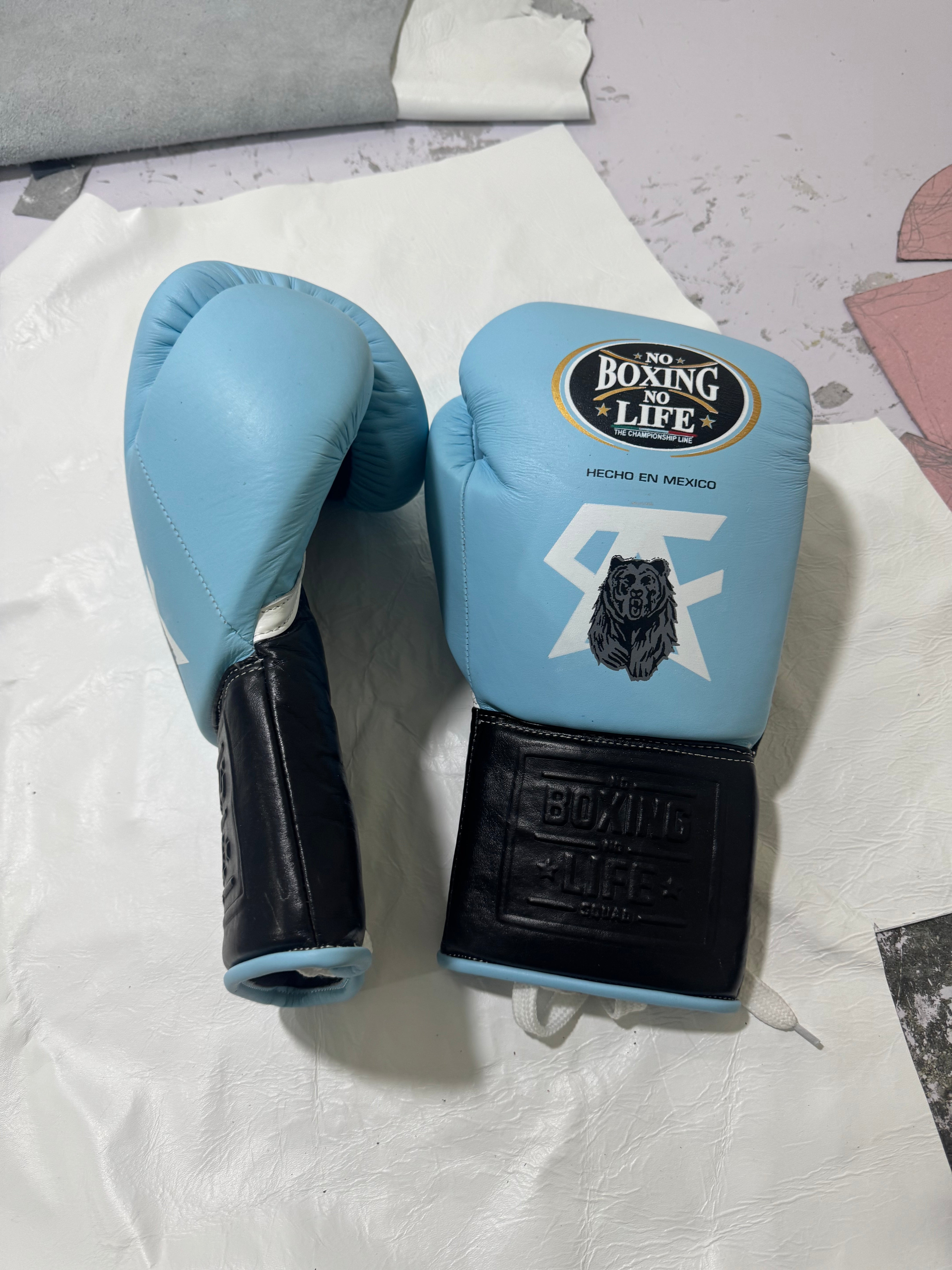 NO BOXING NO LIFE CA WITH BEAR LOGO SPECIAL EDITION TRAINING GLOVES - METALLIC GREEN / METALLIC GOLD | 100% Pure Leather | Best Choice for Fighters