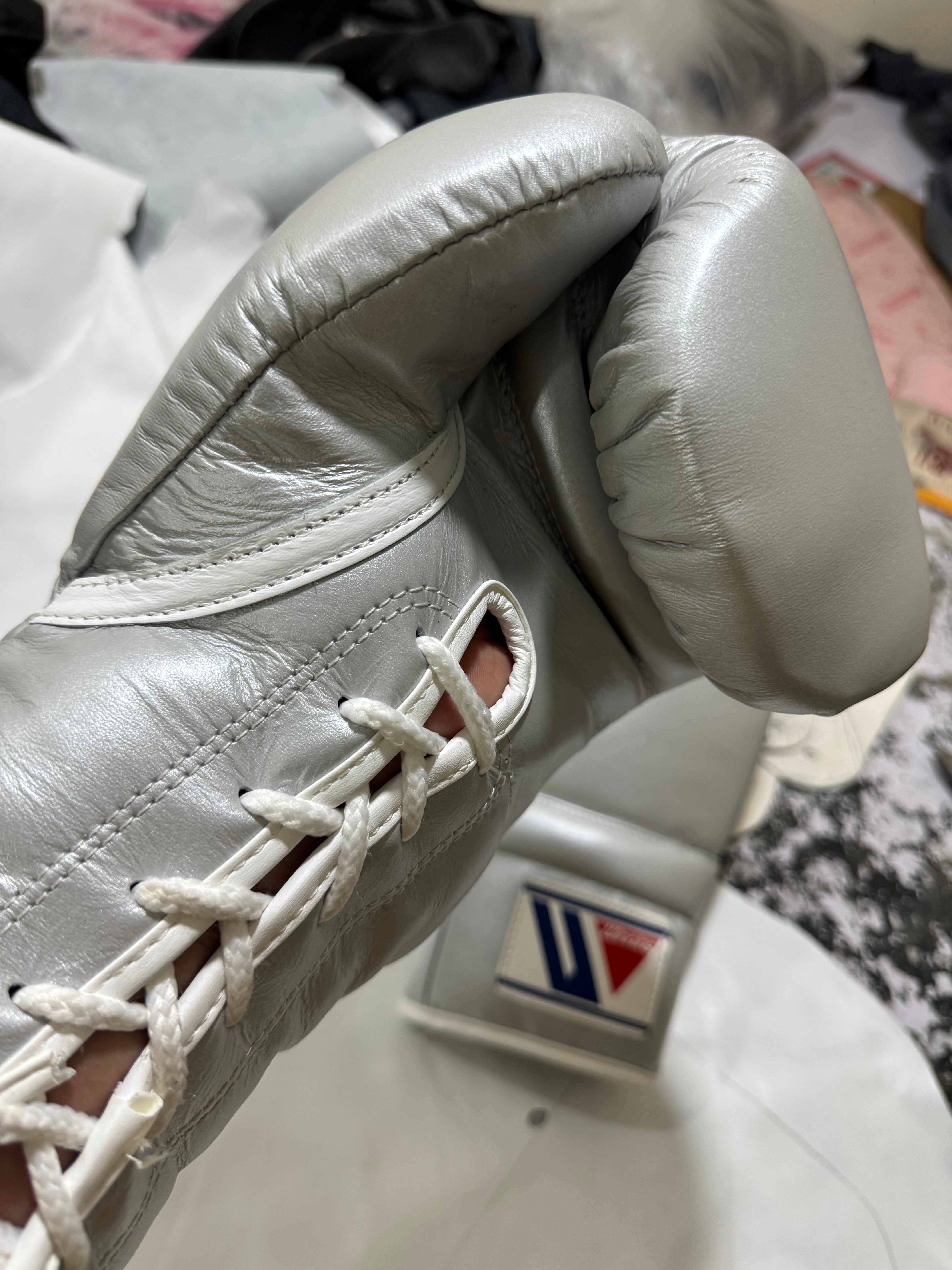 Custom Handmade Metallic Silver Pro Elite Boxing Gloves | Winnings | Personalise your name | 100% Pure Leather | Best Choice for Fighters
