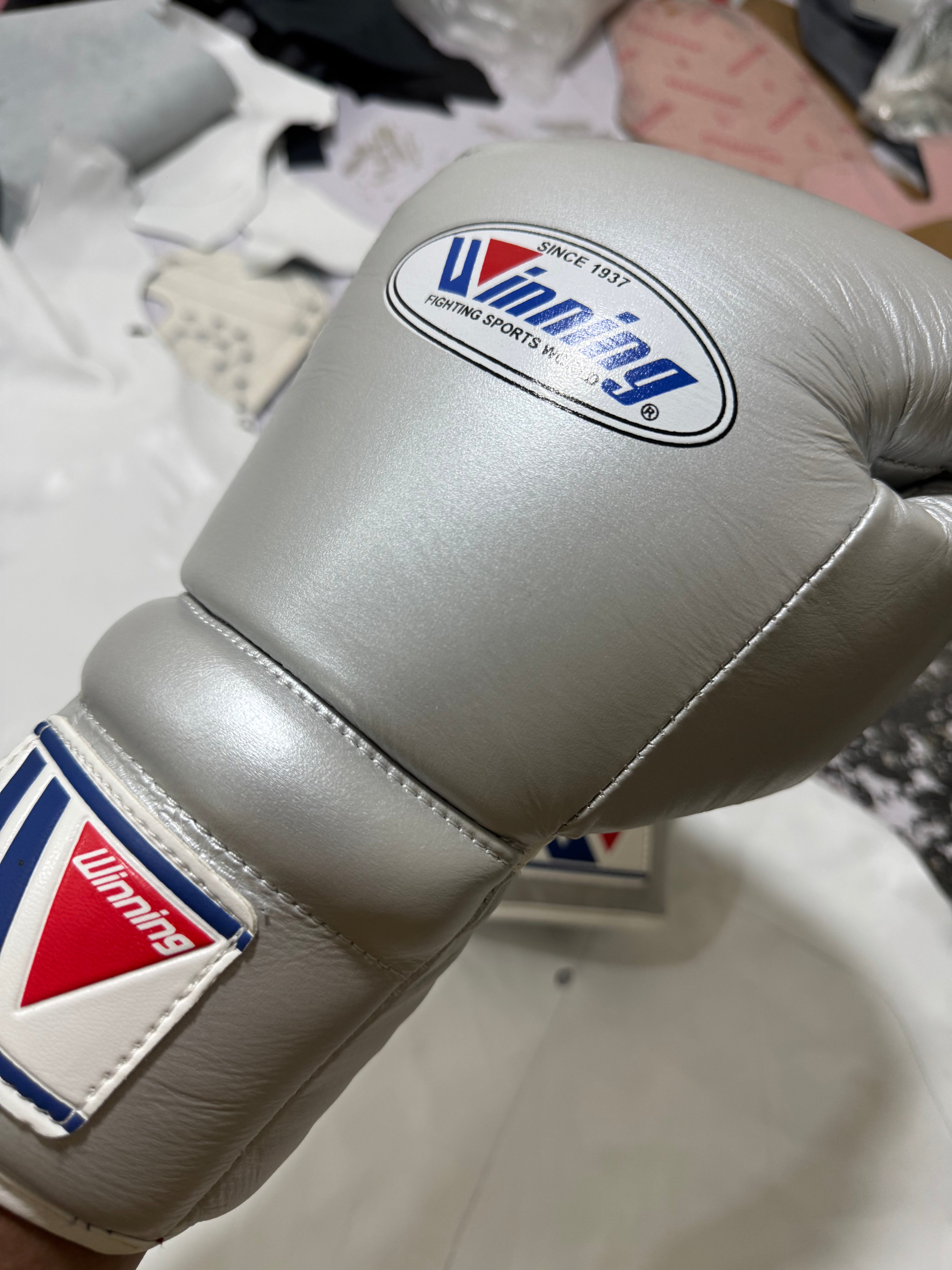 Custom Handmade Metallic Silver Pro Elite Boxing Gloves | Winnings | Personalise your name | 100% Pure Leather | Best Choice for Fighters