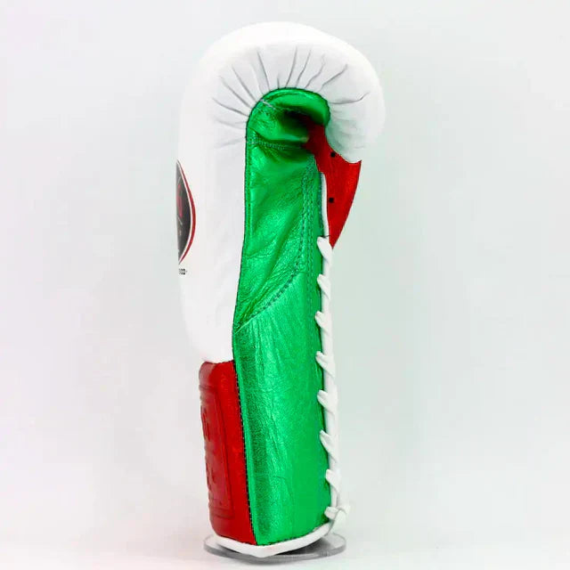 No Boxing No Life Pro Fight Gloves - White / Metallic Red / Metallic Green