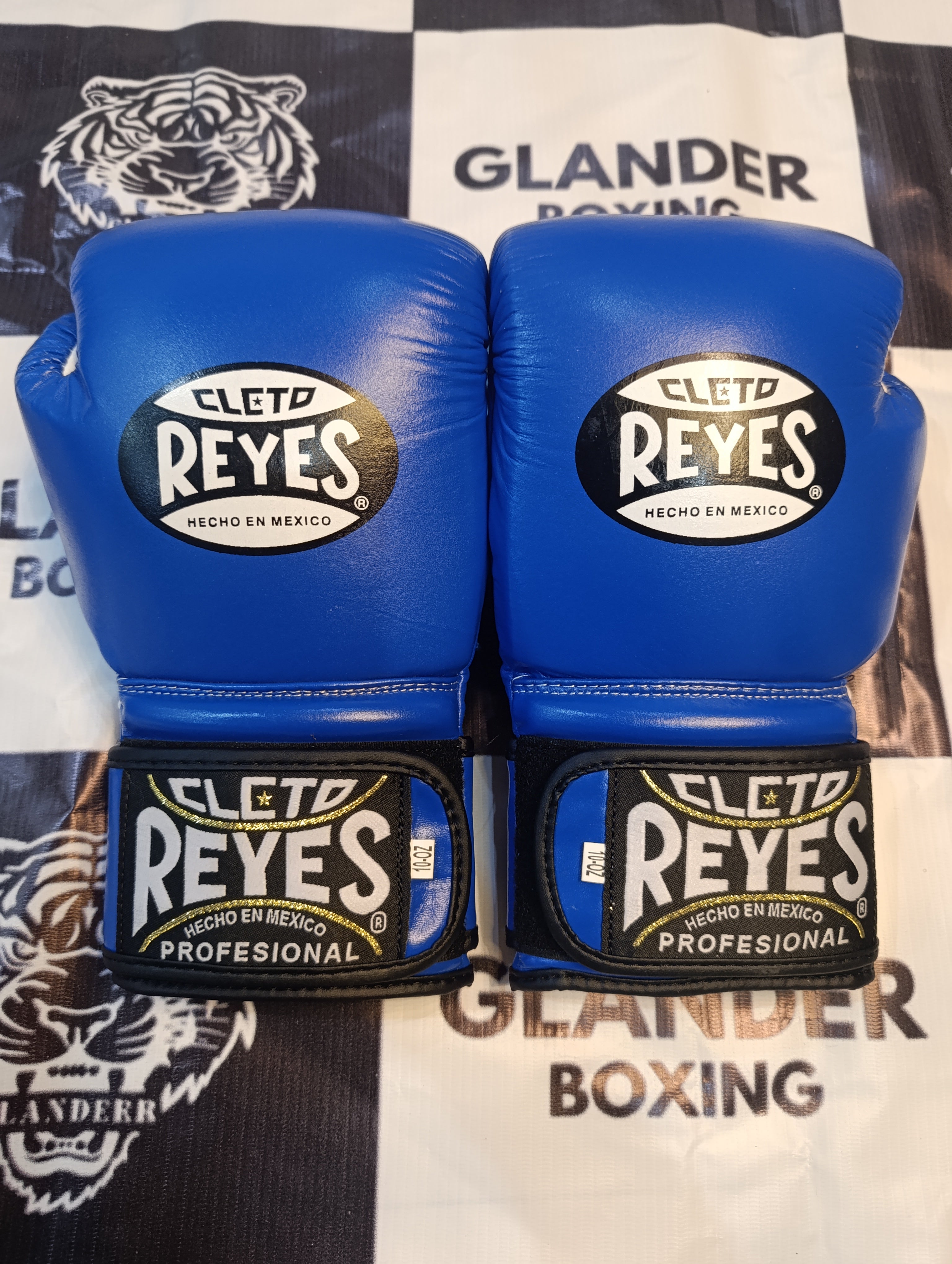 Custom Handmade Blue & White with Black Trim Pro Elite Boxing Gloves | Cleto Reyes | Personalise your name | 100% Pure Leather | Best Choice for Fighters