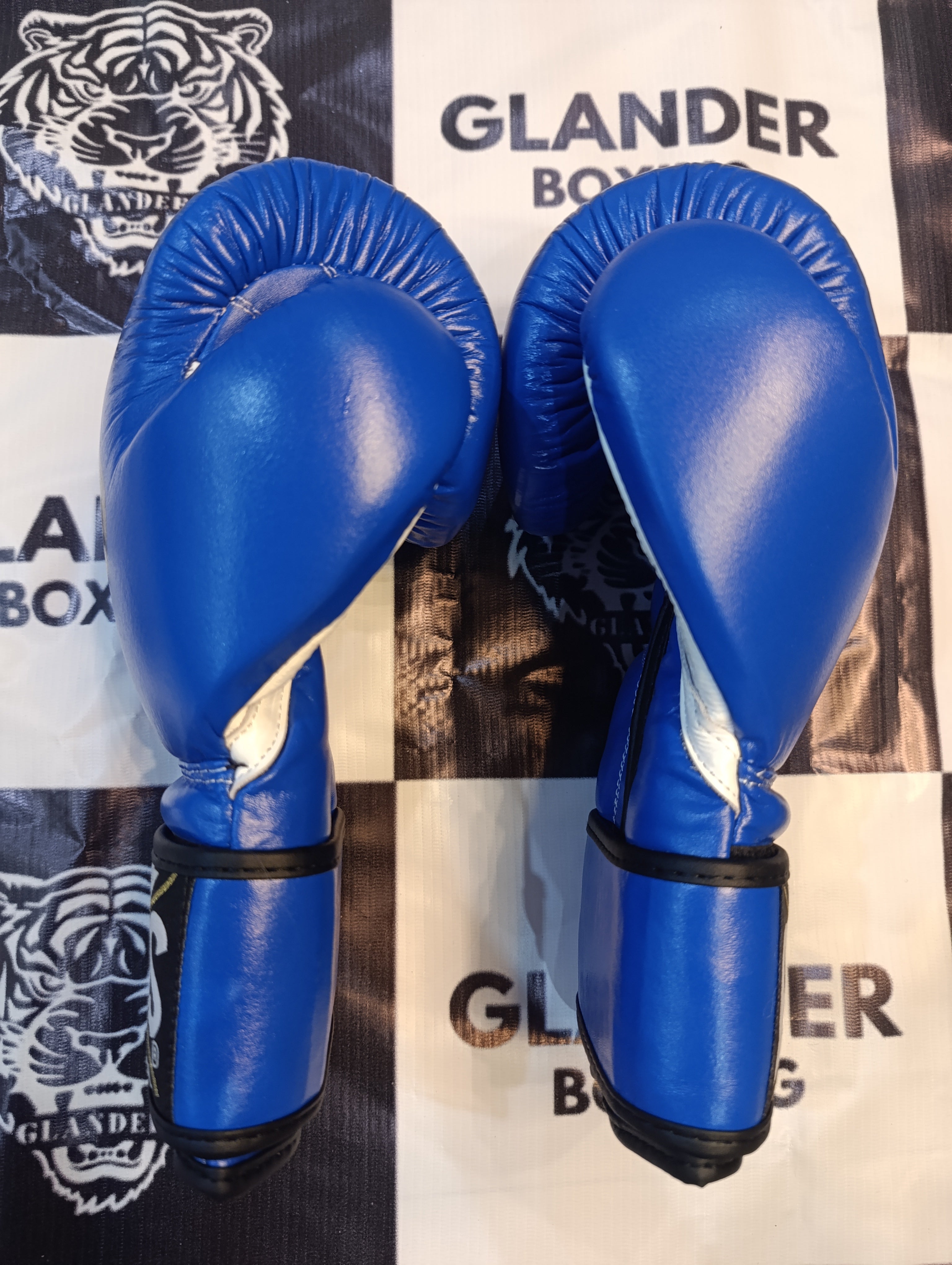 Custom Handmade Blue & White with Black Trim Pro Elite Boxing Gloves | Cleto Reyes | Personalise your name | 100% Pure Leather | Best Choice for Fighters