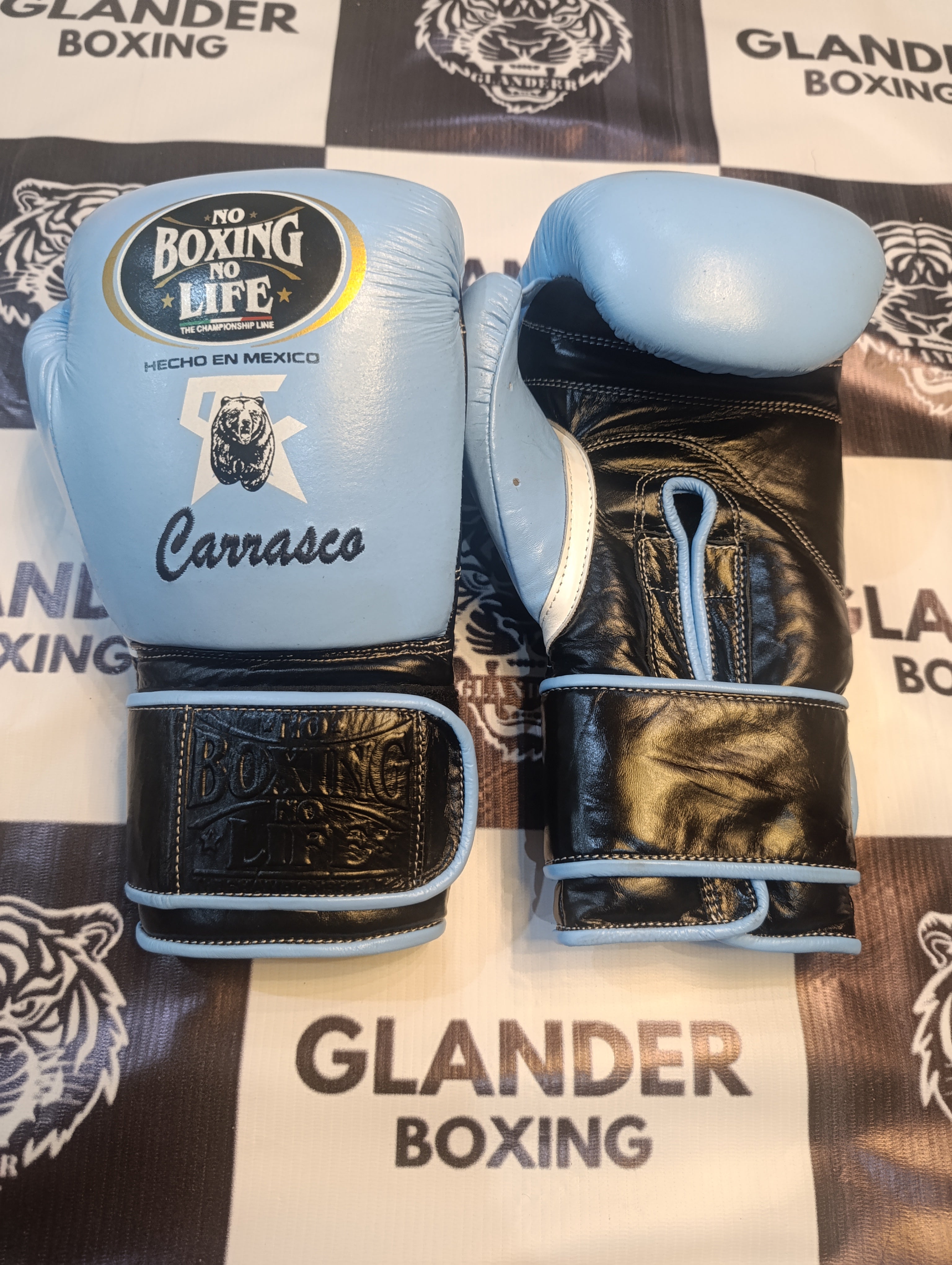 NO BOXING NO LIFE CA WITH BEAR LOGO SPECIAL EDITION TRAINING GLOVES - METALLIC GREEN / METALLIC GOLD | 100% Pure Leather | Best Choice for Fighters