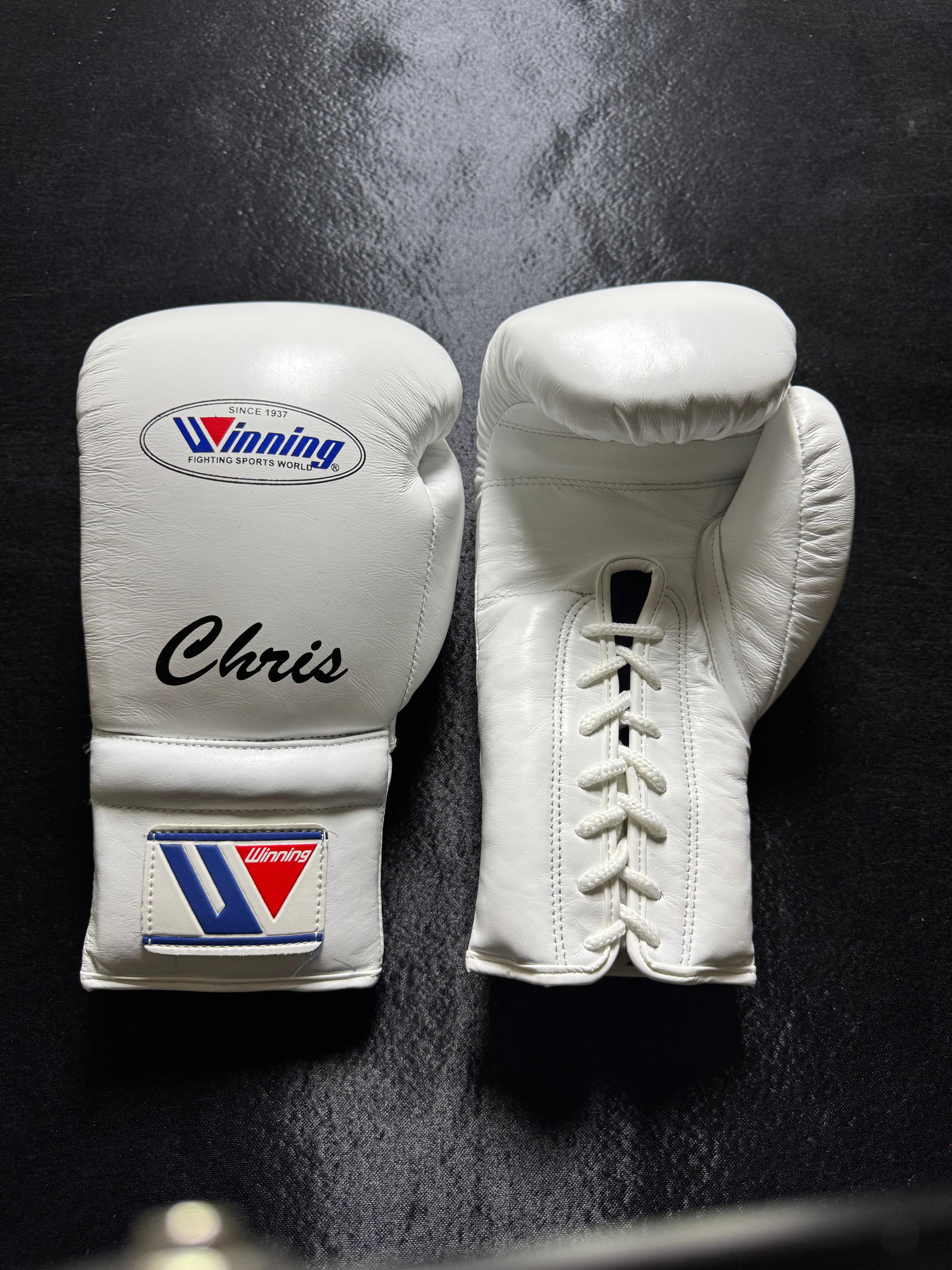 Pure White Pro Elite Boxing Gloves | Winnings | Personalise your name | 100% Pure Leather | Best Choice for Fighters