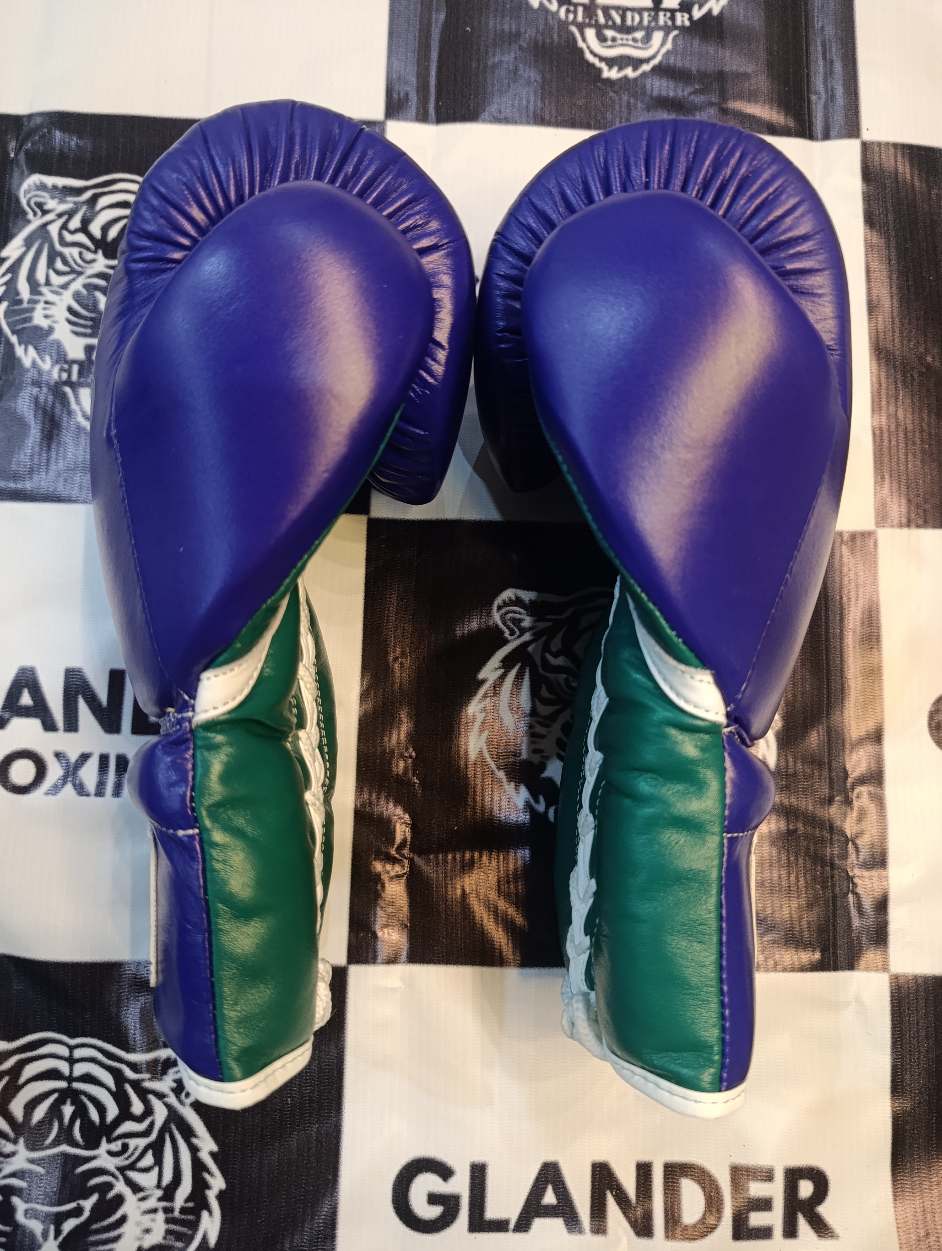 Purple & Green with White trim Pro Elite Boxing Gloves | Winnings | Personalise your name | 100% Pure Leather | Best Choice for Fighters