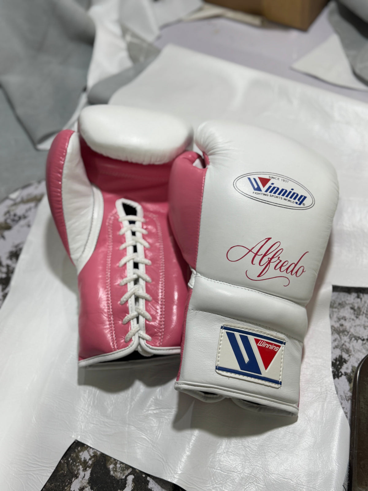 White/Pink Boxing Gloves