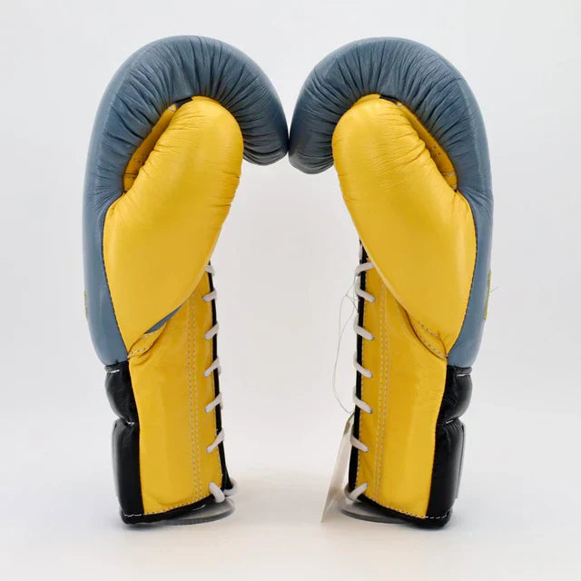 Winning Elite Lace-Up Boxing Gloves Dark Grey, Black & Yellow