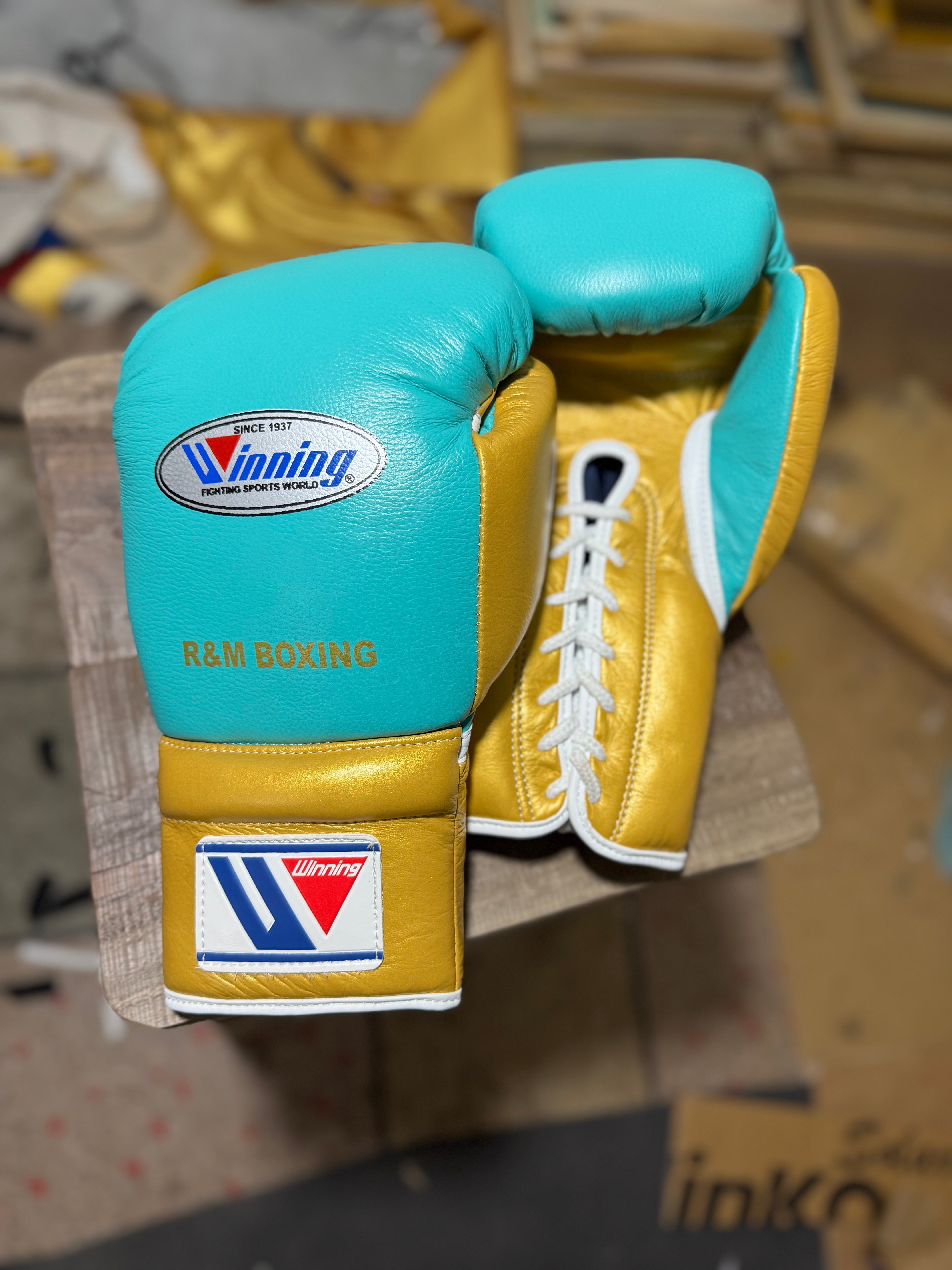 Custom Handmade Green & Gold Limited Edition Boxing Gloves | Winnings | Personalise your name | 100% Pure Leather | Best Choice for Fighters