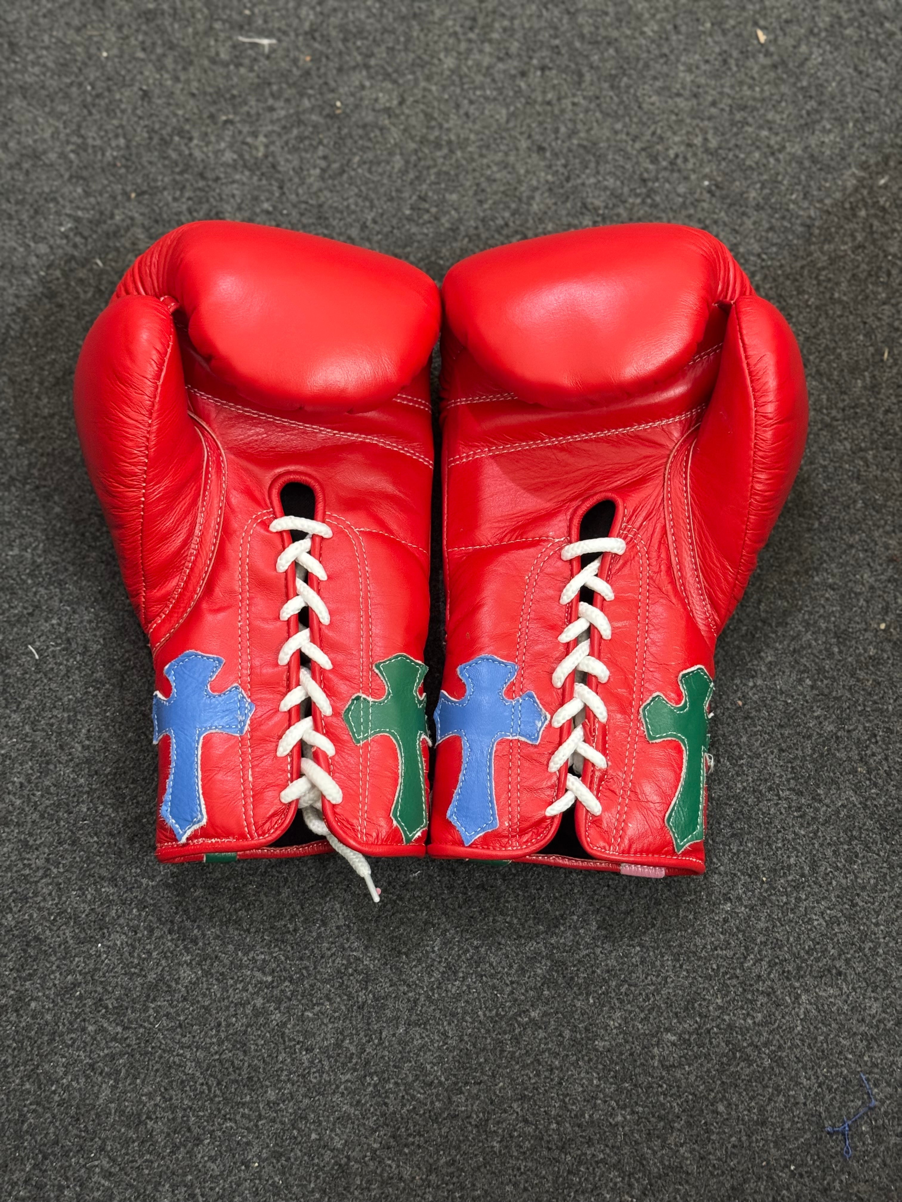 Red Handmade Chrome Heart Boxing Gloves | Limited Edition | Premium Quality | Cowhide Leather | Personalise your Logo or Name