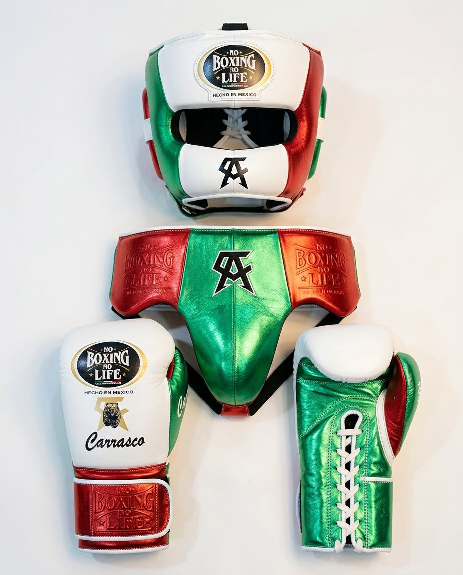 No Boxing No Life Pro Fight Boxing Kit - White / Metallic Red / Metallic Green