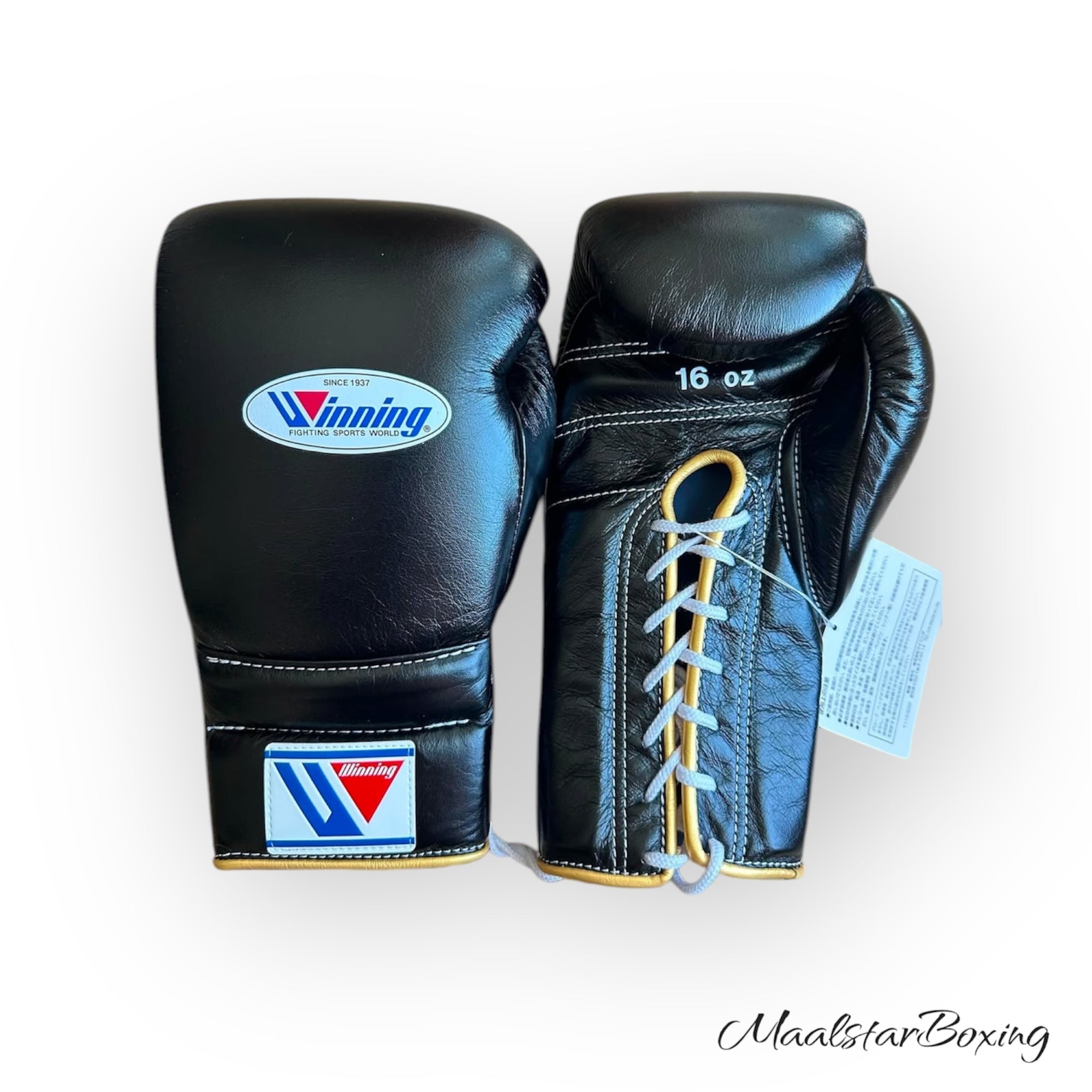 Black with Gold Trim Pro Elite Boxing Gloves | Winnings | Personalise your name | 100% Pure Leather | Best Choice for Fighters