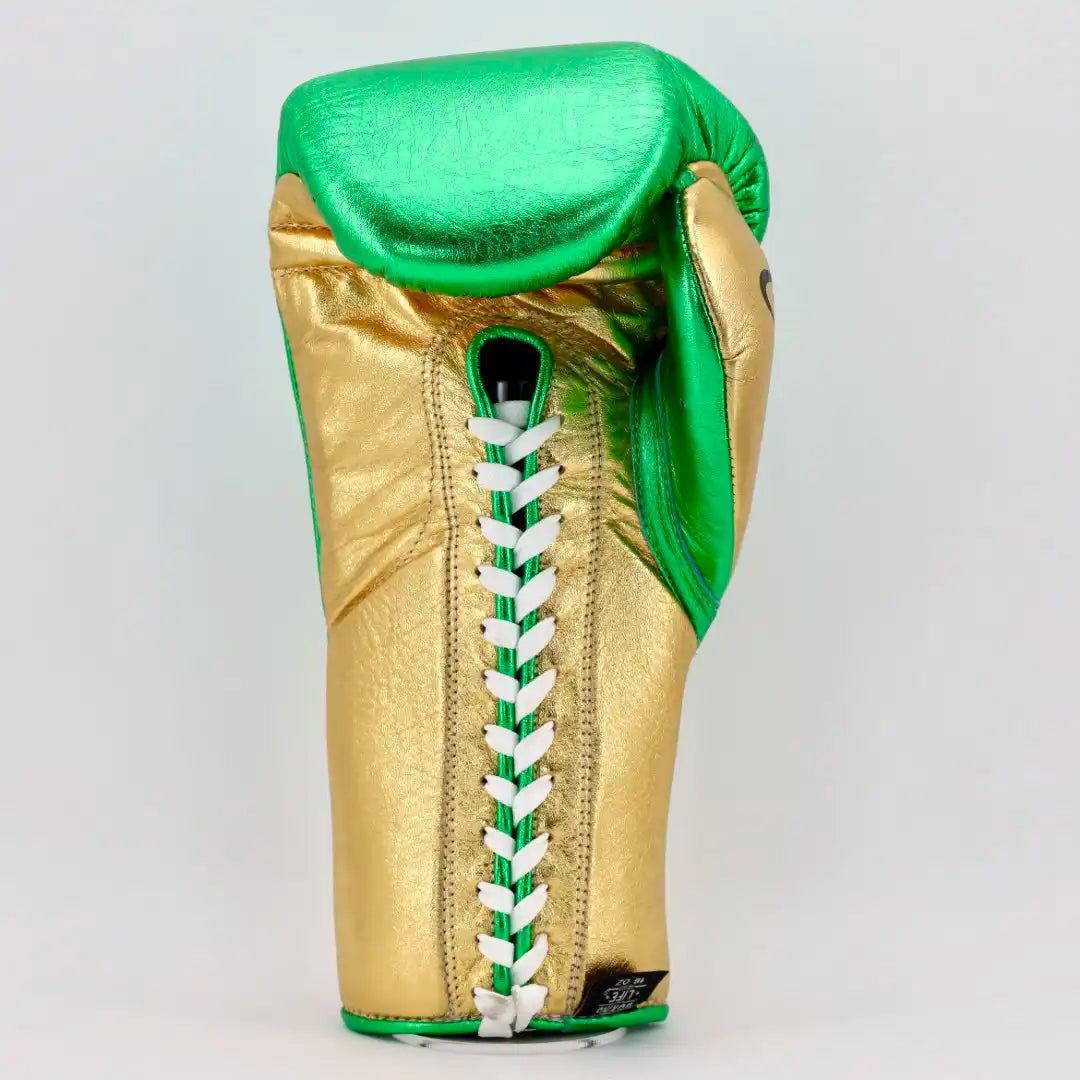NO BOXING NO LIFE CA SPECIAL EDITION TRAINING GLOVES - METALLIC GREEN / METALLIC GOLD
 | 100% Pure Leather | Best Choice for Fighters