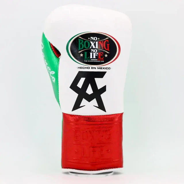 No Boxing No Life Pro Fight Gloves - White / Metallic Red / Metallic Green