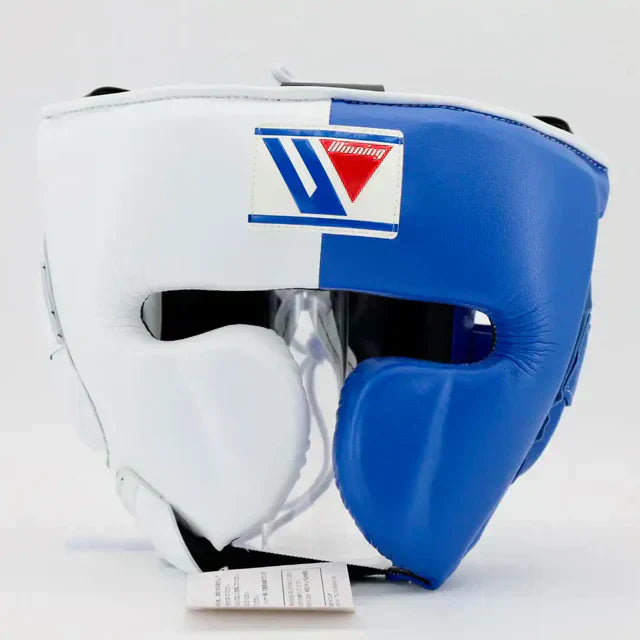 Custom made Winning Cheek Protector Headgear - White / Blue