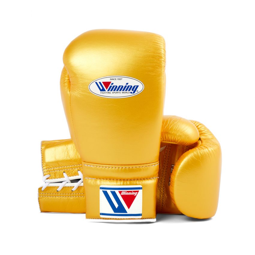 Premium Winning Lace-Up Boxing Training Gloves Gold Edition