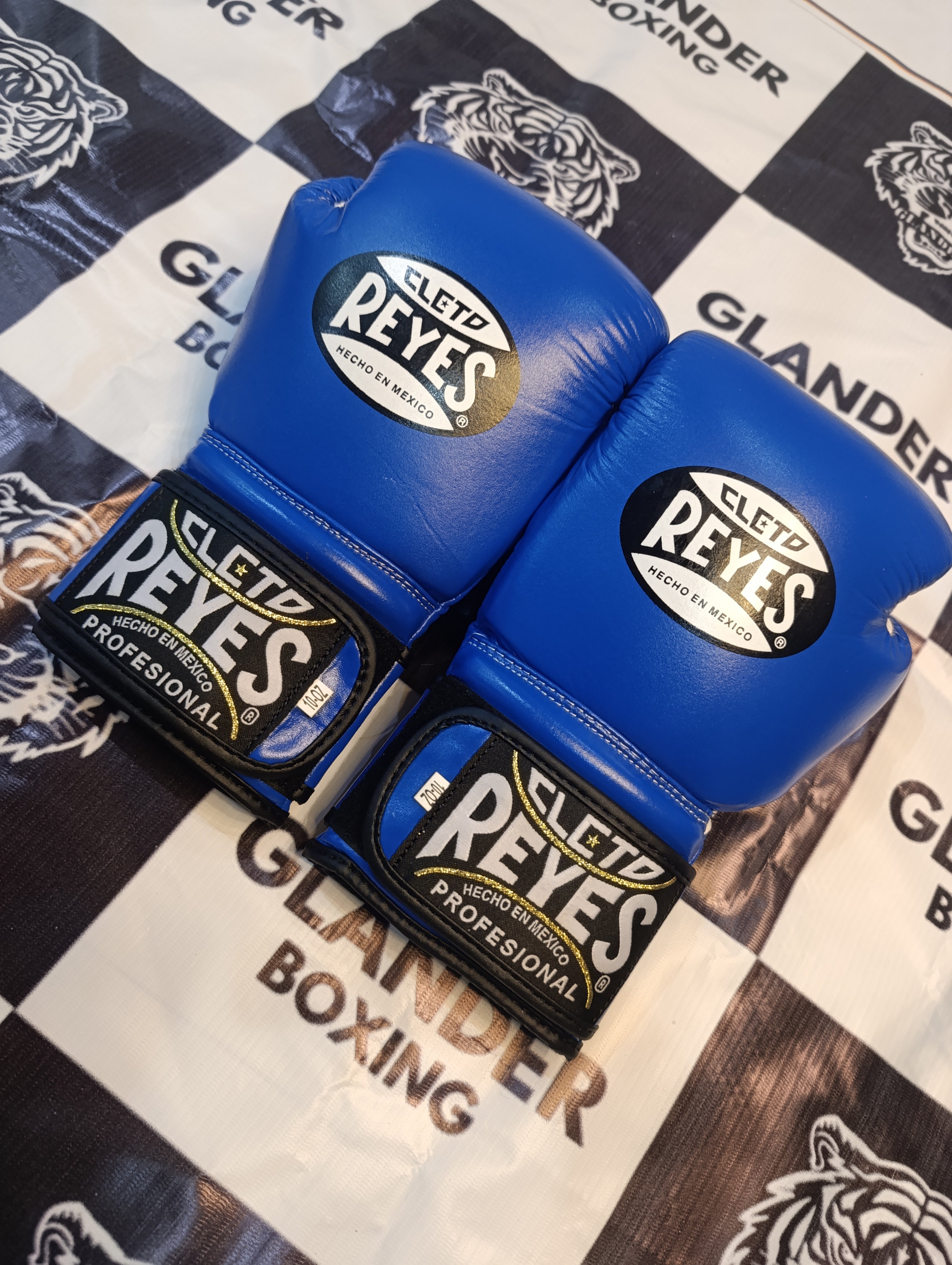 Custom Handmade Blue & White with Black Trim Pro Elite Boxing Gloves | Cleto Reyes | Personalise your name | 100% Pure Leather | Best Choice for Fighters
