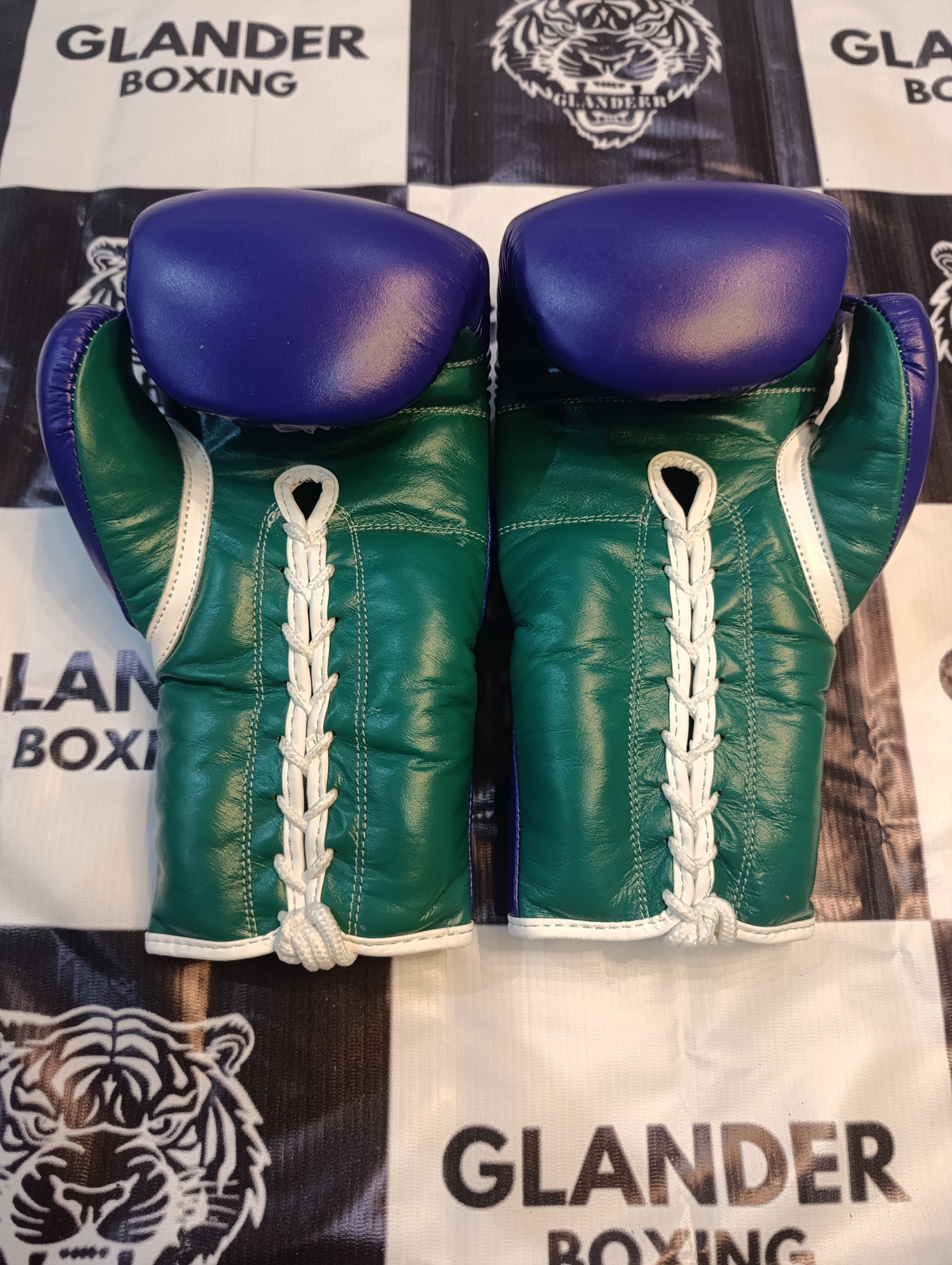 Purple & Green with White trim Pro Elite Boxing Gloves | Winnings | Personalise your name | 100% Pure Leather | Best Choice for Fighters