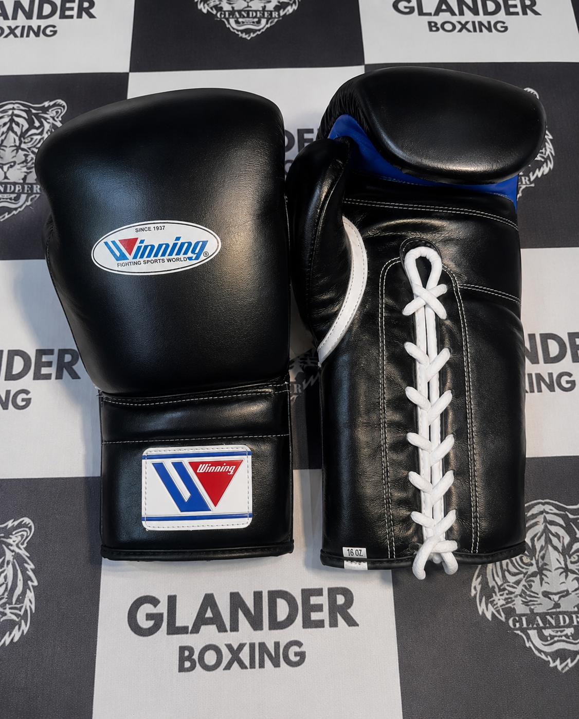 Custom Handmade black Pro Elite winning Boxing Gloves | with white lace