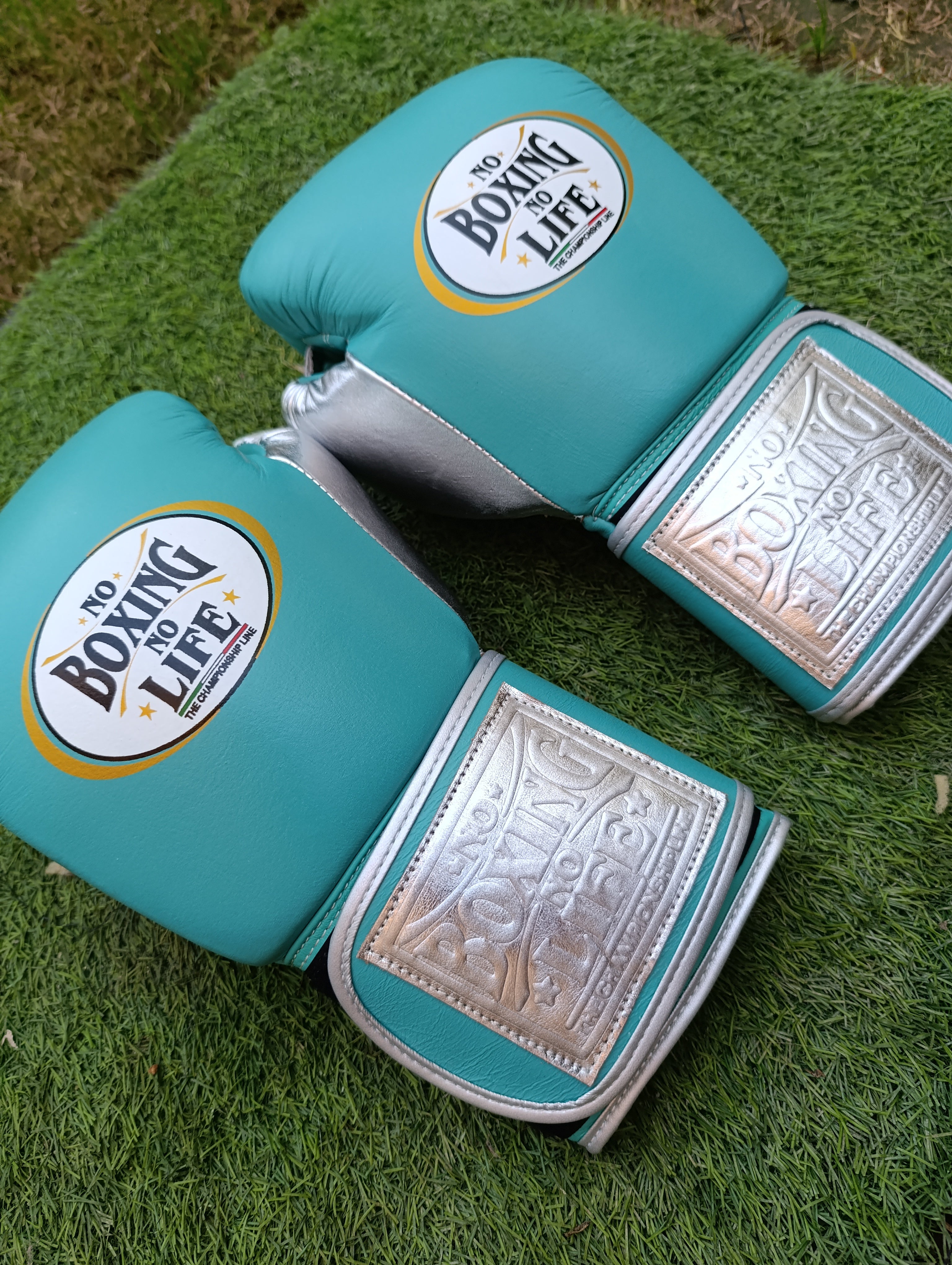 Sky Blue & Silver "No Boxing No Life" Boxing Gloves | Handmade | Premium Quality | Training, Sparring & Heavy Bag Gloves | Limited Edition Boxing Equipment