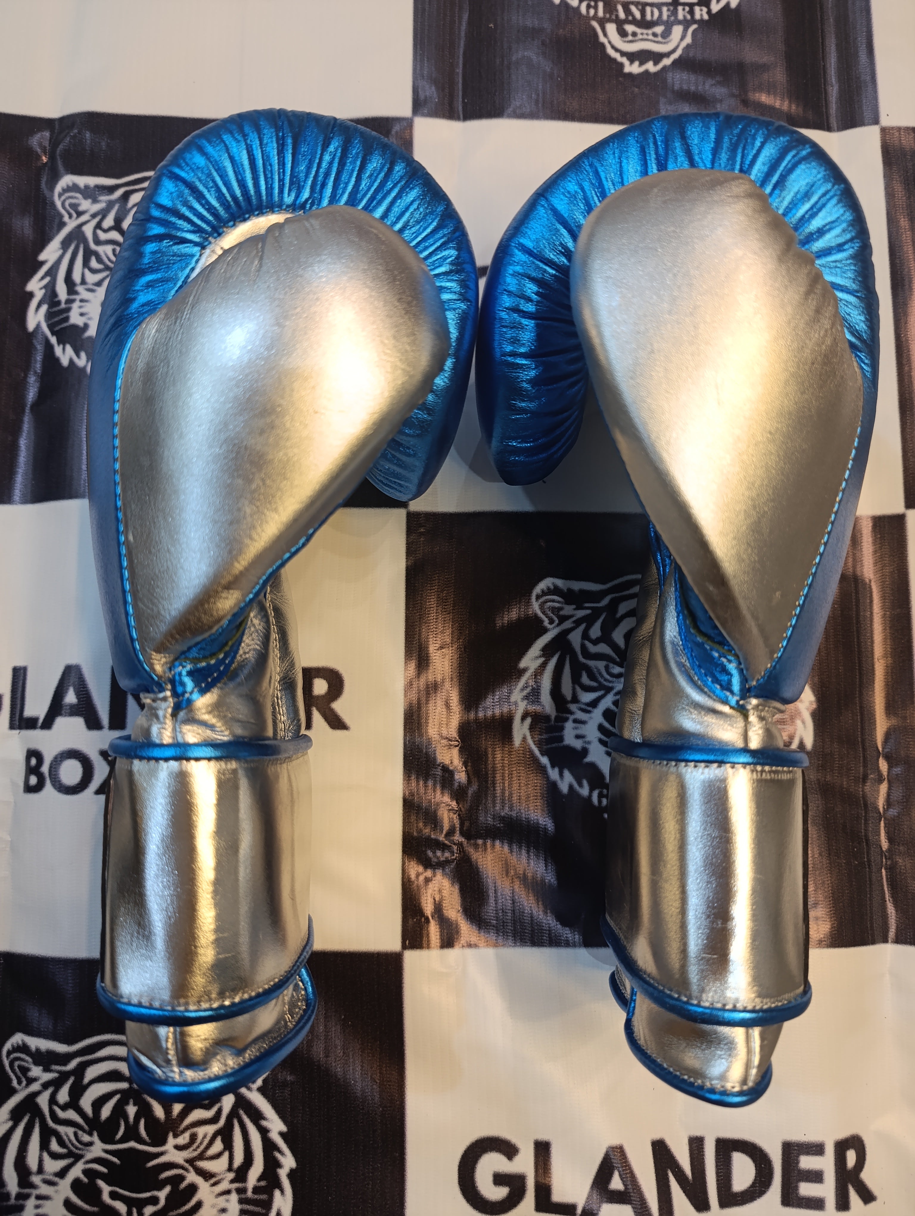 NO BOXING NO LIFE TRAINING GLOVES - METALLIC BLUE & SILVER | 100% Pure Leather | Best Choice for Fighters